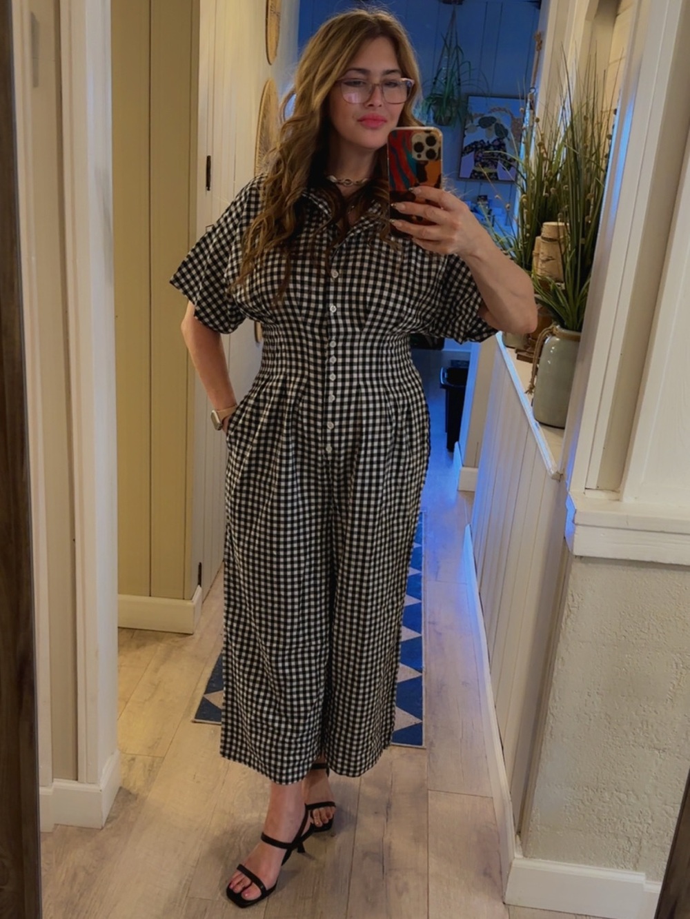 Black & White Gingham Wide Leg Jumpsuit| Small |100% Cotton Cottagecore| NWT